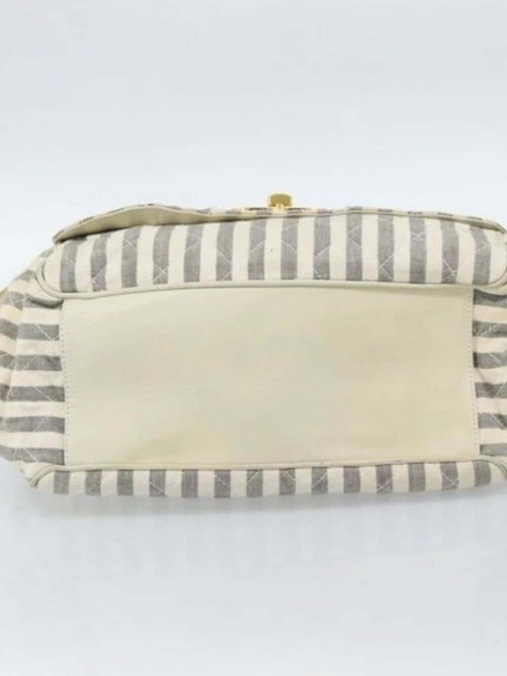 CHANEL Striped Matelasse Chain Shoulder Bag Canvas White Gray CC Auth bs3642 - Picture 5 of 16